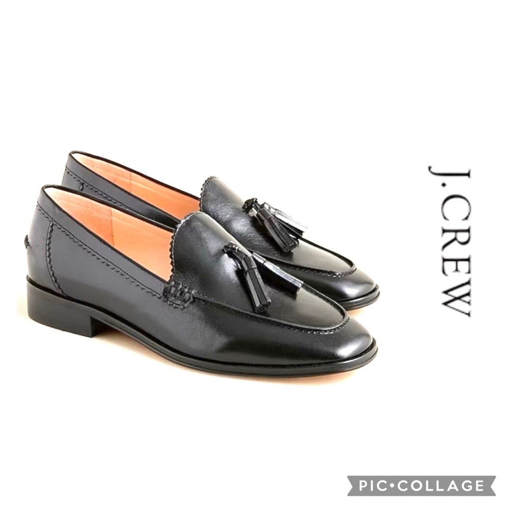 🦋J. Crew Maison Black Fine Leather Tassel Slip-On Loafers🦋